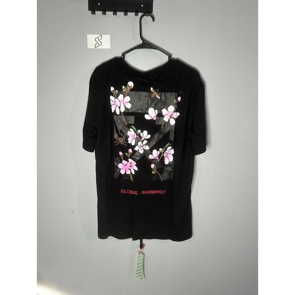 2013 Main Label Off-White Black Global Warming Blossom Virgil Abloh Tee
